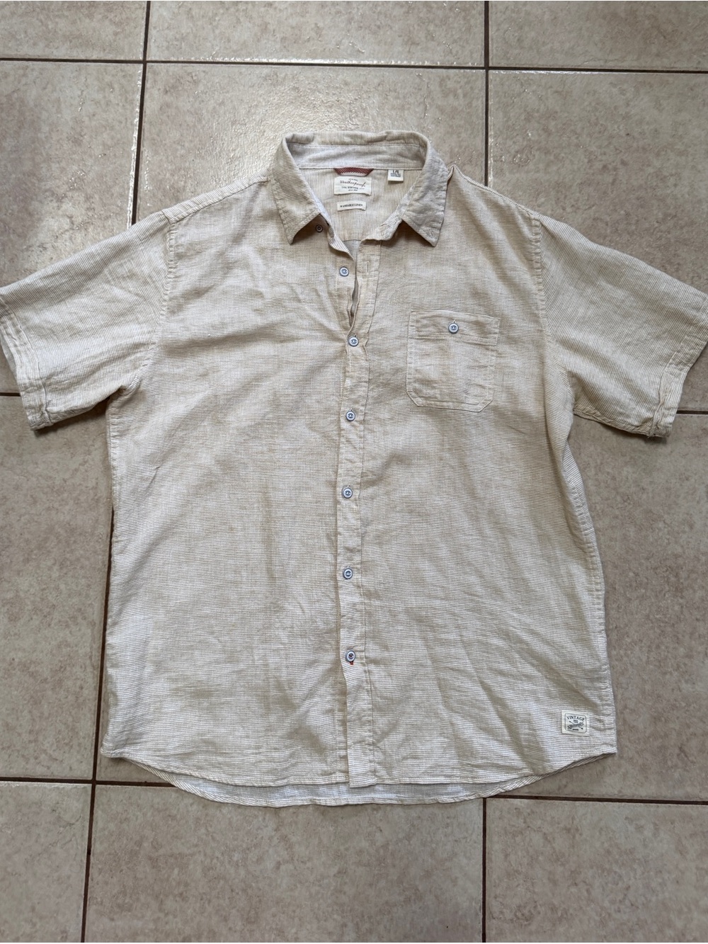 Weatherproof Short-Sleeve Linen-Blend Button-Down Shirt - Beige